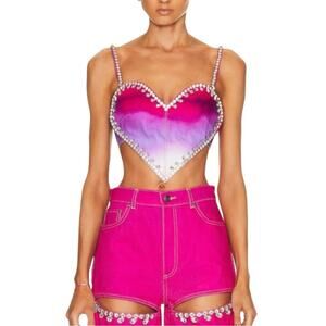 AREA Gradient Crystal Heart Crop Top
